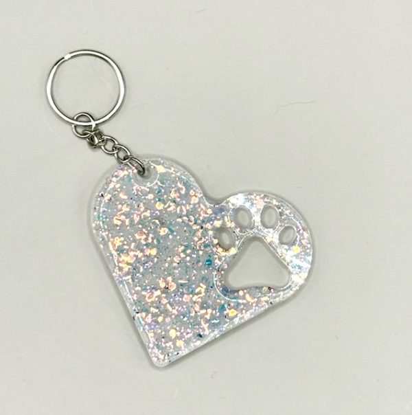 Acrylic Multi Color Heart Solid Paw Print Key Chain