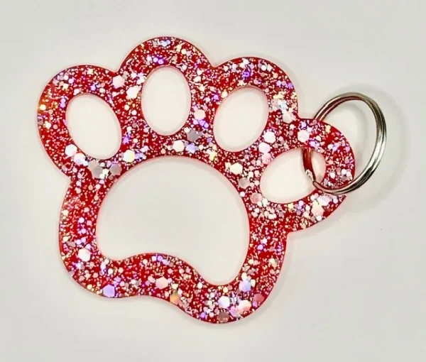 Acrylic Red Hollow Paw Print Key Chain