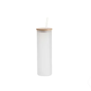 20oz Frosted Glass Skinny Tumbler w/Straw & Bamboo Lid