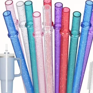 Plastic Reusable Colored Straw with Glitter Accents