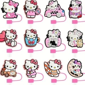Hello Kitty Straw Toppers with Pink Cover