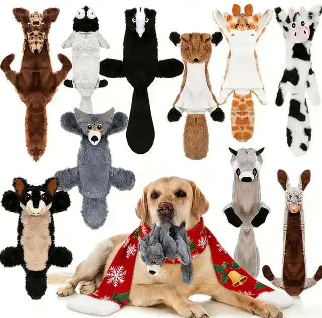 Animal-Shaped Plush Dog Toys – with Squeaker, Helps Pets Chew & Clean Teeth, Multi-Animal Combination, Durable & Chew-Resistant, Favorite Plush Toys for Dogs