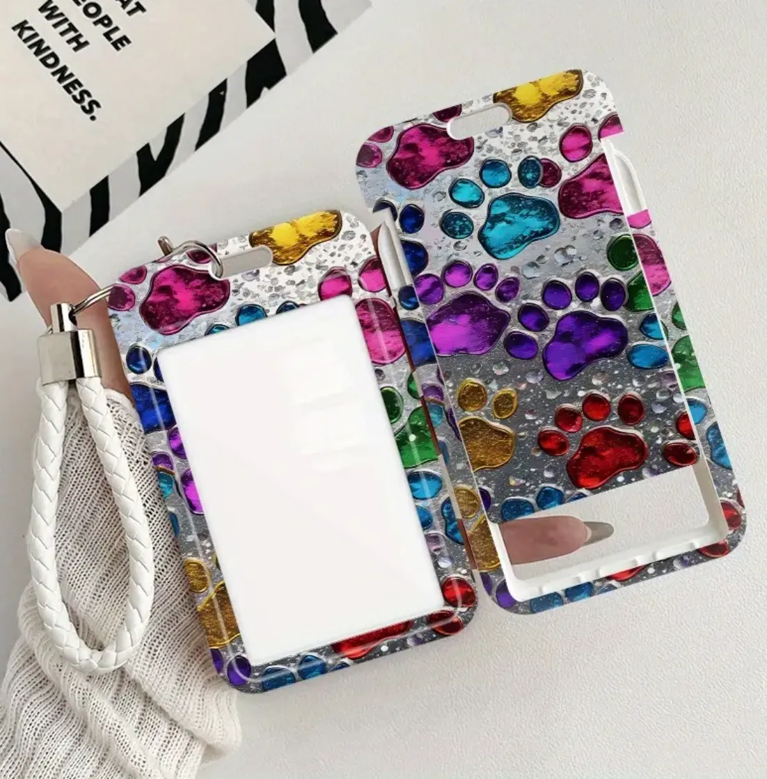 2D Colorful Paw Print Badge Keychain