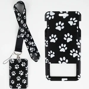 Black & White Paw Print Lanyard with Badge Holder