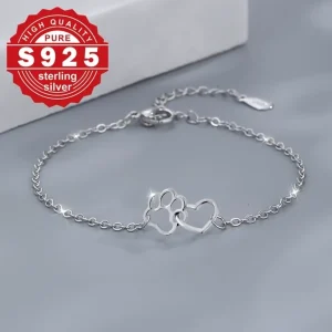 Heart & Paw Print Sterling Silver Anklet