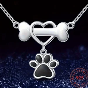 Dog Bone, Heart & Paw Print Sterling Silver Necklace