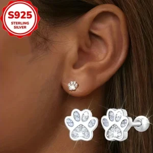 Paw Print Sterling Silver Stud Earring