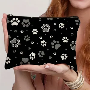 Black Paw Print Large Capacity Makeup Bag