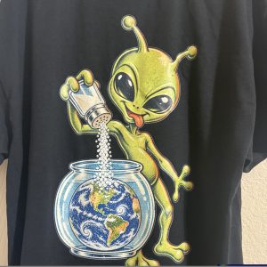 Alien with Earth Inside Glass Fish Bowl DTF Shirt - Black