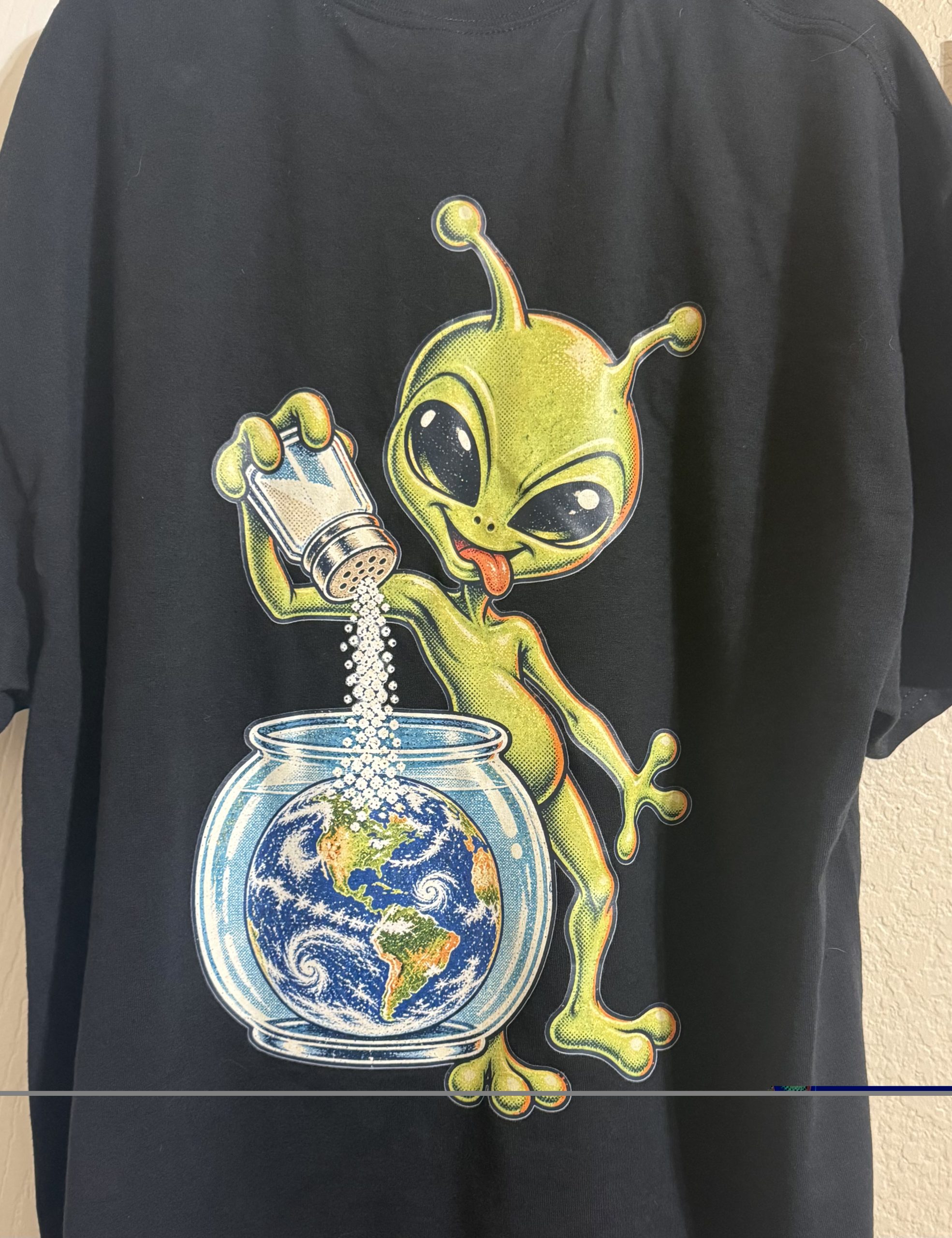 Alien with Earth Inside Glass Fish Bowl DTF Shirt - Black
