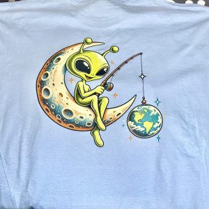Alien Sitting in Crescent Moon DTF Shirt - Short Sleeve