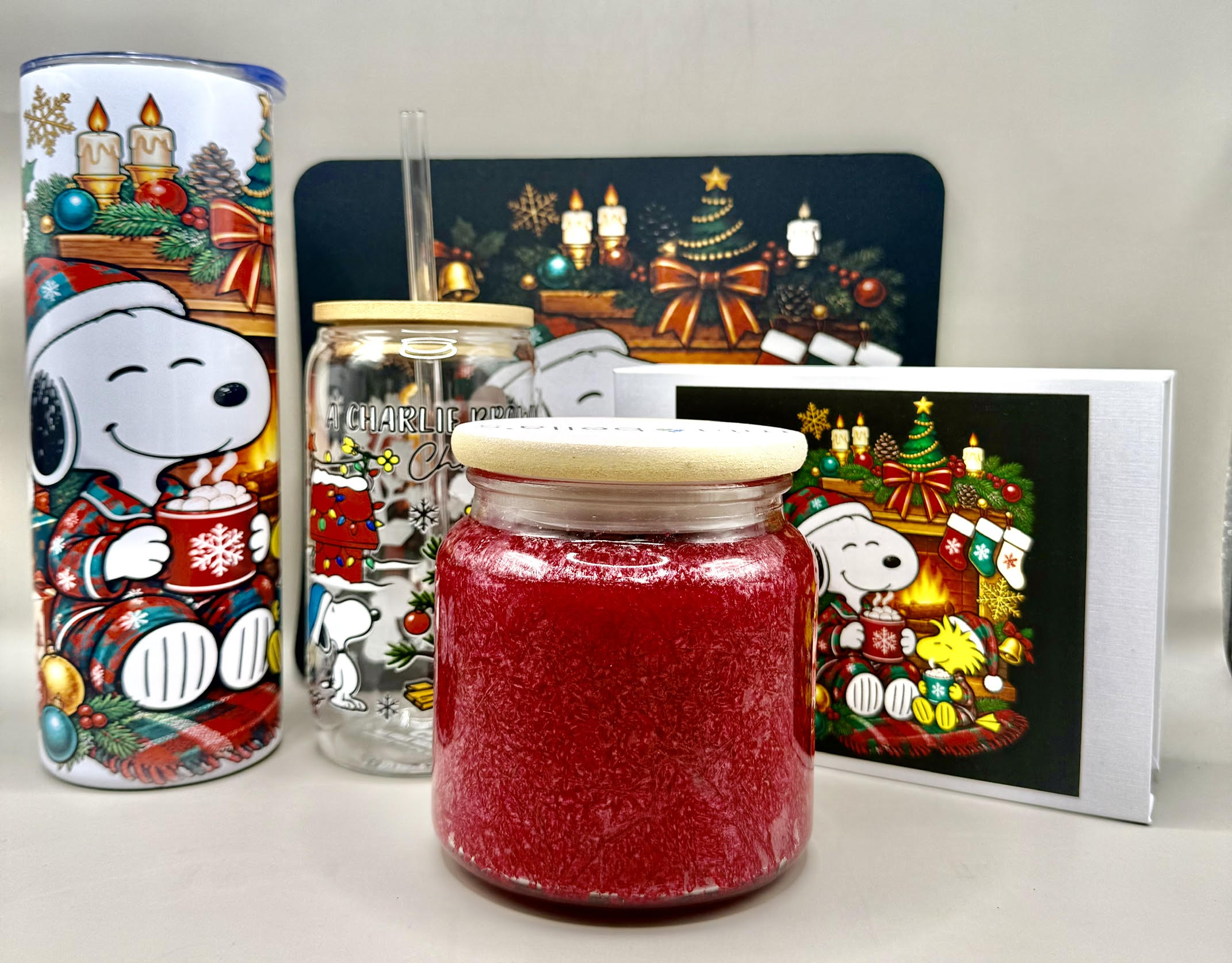 Snoopy Christmas Sitting by the Fireplace Gift Package
