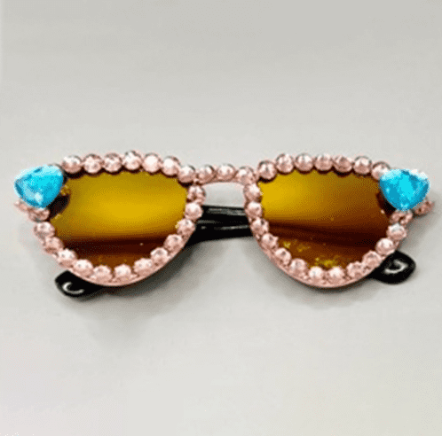 Sunglasses with Light Pink Rhinestones and Light Blue Heart Accents
