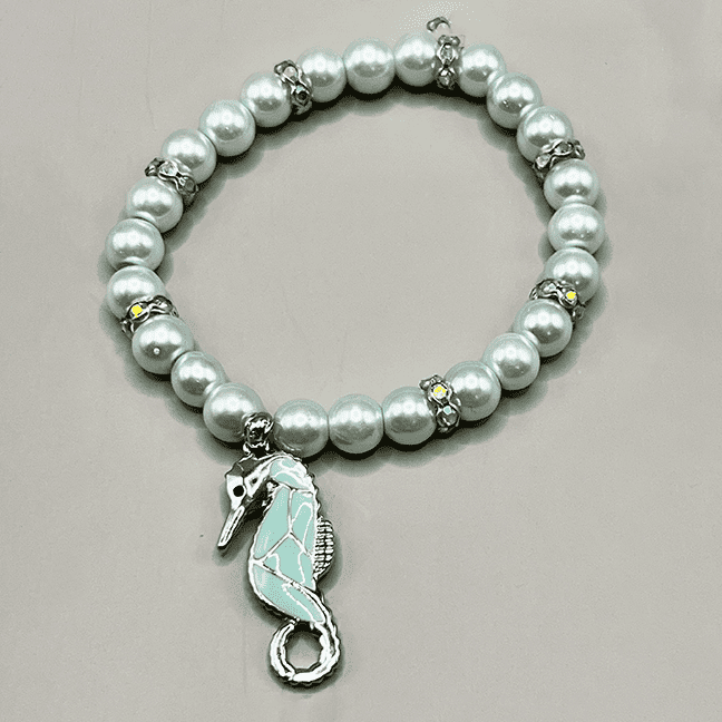 Necklace with Light Turquoise Pearl and Seahorse Pendant 7