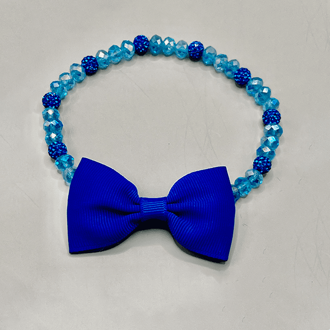 Necklace with Blue Iridescent Beads and Blue Bowtie 10