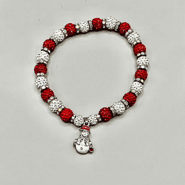 Necklace with Red/White Bling Beading and Snowman Pendant 9
