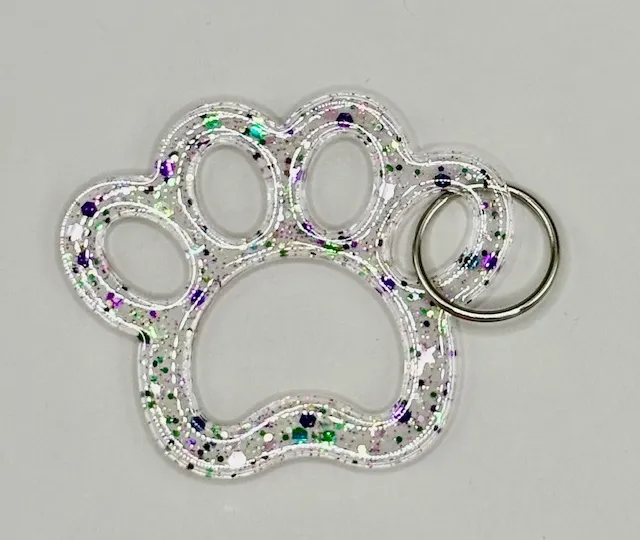 Acrylic Hollow Paw Print Key Chain Purple/Green Multi