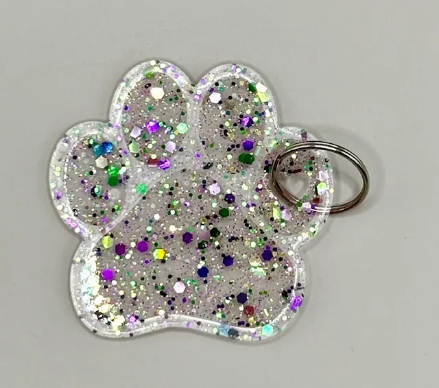 Acrylic Solid Paw Print Key Chain Purple/Green Multi