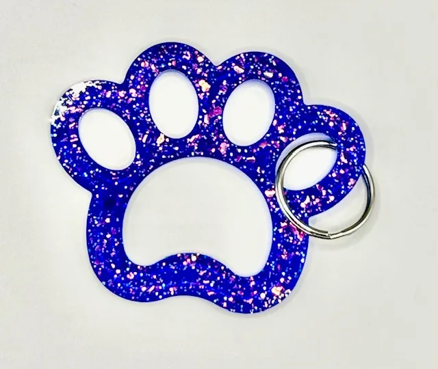 Acrylic Blue Hollow Paw Print Key Chain